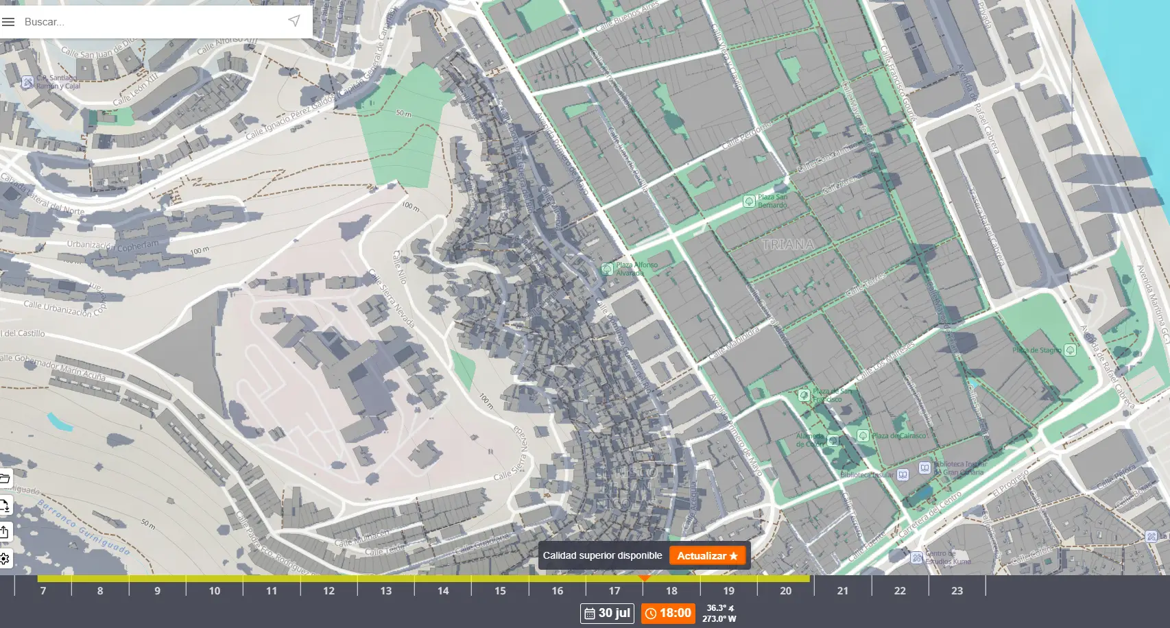 Sombras solares en mapas interactivos